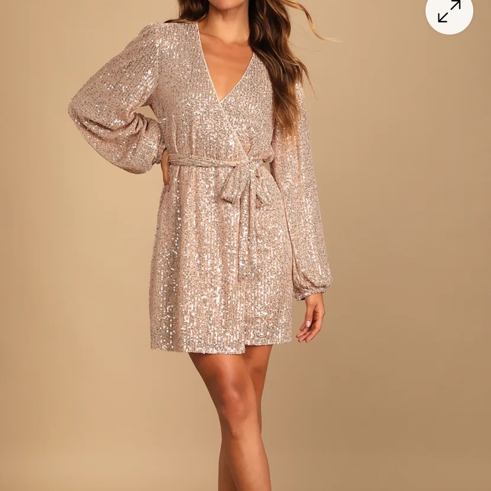 Lulu's Sparkling Sequin Long Sleeve Dress in Champagne